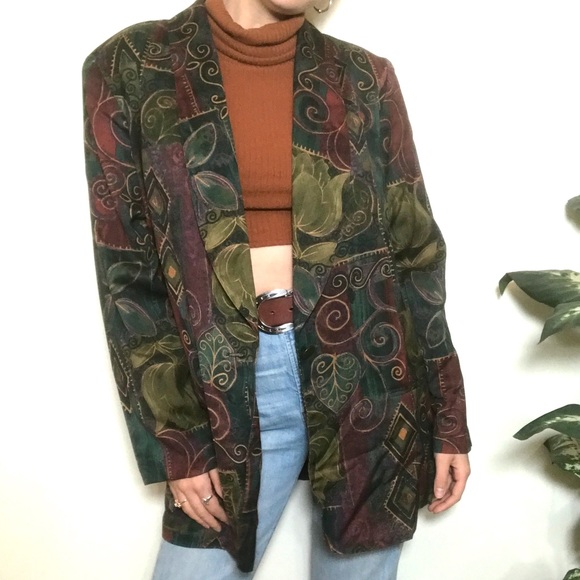 Vintage REQUIREMENTS Flower/Leaf Abstract Blazer - Picture 1 of 4